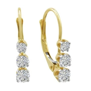 1ct Round 3-Stone Lab Created Diamond Women's Earrings 14K Yellow Gold Plated - Picture 1 of 6