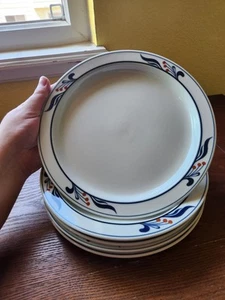 5 Dansk Bistro 8.75" Salad Plates Japan Scandanavian Red Berries Blue Rim - Picture 1 of 6
