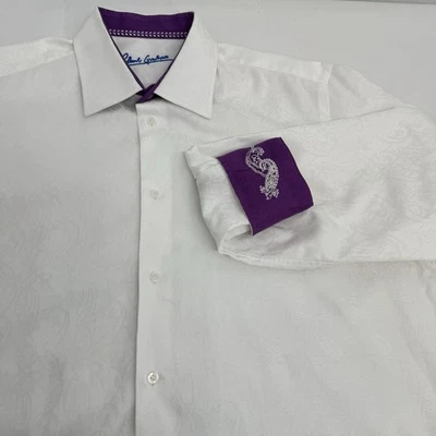 ROBERT GRAHAM Hombre’s L Blanco Sobre Blanco Paisley Camisa Abotonada Mangas Contraste Foto 1 de 4