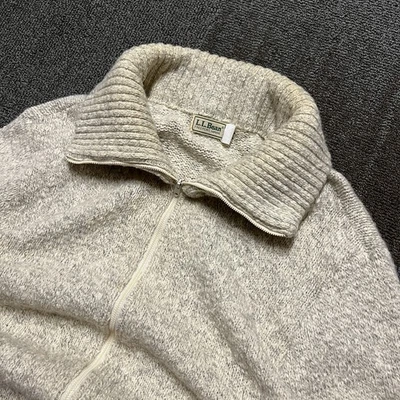 VINTAGE 70s 80s LL BEAN MENS LARGE FULL ZIP WOOL CARDIGAN SWEATER BEIGE HEATHER - Image 1 of 4