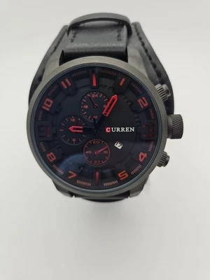 CURREN Men Quartz Watch with Date Black Leather Big Case Casual Male Wristwatch - Image 1 of 4