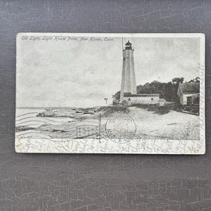 TARJETA POSTAL FARO Old Light Lighthouse Point New Haven, Connecticut 1907 UNP - Imagen 1 de 4