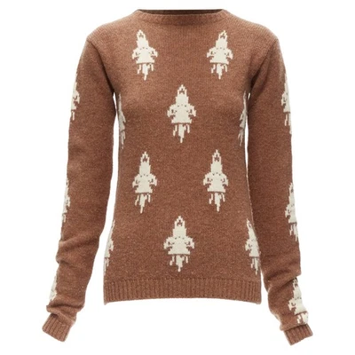 Prada Shetland Wool Rocket Intarsia Sweater Women Brown Size 32 - Image 1 of 4