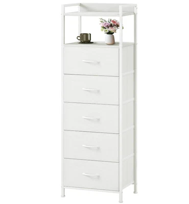 Mesita alta blanca con 5 cajones, cómoda vertical de tela para dormitorio o pasi Foto 1 de 4