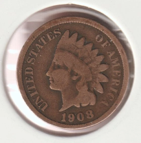 US Rare Old West 1908 Indian Head Penny Coin American Collection Shield Cent USA - Image 1 of 2