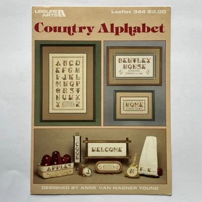 VTG Leisure Arts Leaflet 344 Country Alphabet Counted Cross Stitch Chart 1985 - Image 1 of 3