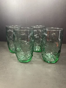 Anchor Hocking 4er Set grün geprägtes Eichenblatt & Eichel Becher Glas Herbst Ernte - Bild 1 von 11