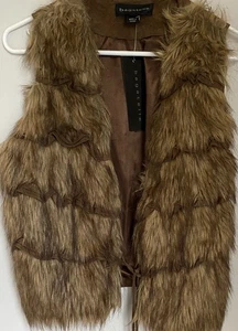 Faux Fur Vest Penny Lane Brown Bagatelle Boho Retro Festival Hippie Sz L NWT - Picture 1 of 6