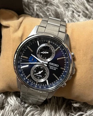 Seiko Solar Chronograph Men's Watch Sapphire Glass Silver SBPJ003 With Box Japan - Image 1 of 4