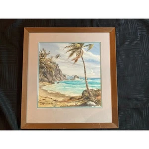 Watercolor PAINTING coast ocean seascape original vintage 66 by MelVille waves - Picture 1 of 10