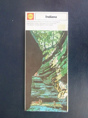 1974 Indiana road map Shell oil gas city inserts South Bend Indianapolis - Image 1 of 3