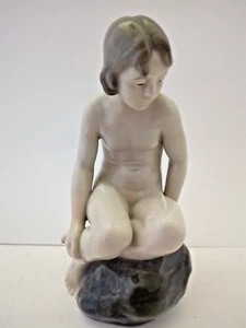 Royal Copenhagen Girl on Rock Stone Figurine #4027 5.5" H - Picture 1 of 11