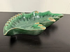 MCM Vintage Leaf Shaped Green Ashtray Ceramic 12x6 Inches AS IS - Picture 1 of 8