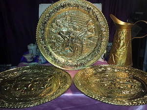 WANDBEHANG WANDDEKO MASSIV MESSING NEUWERTIG 3er Set England - Bild 1 von 12