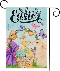 Happy Easter Bunny Garden Flag, Small Flags for Outside, Vibrant green - Picture 1 of 7