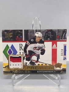 22-23 Kent Johnson SSP/10 PDJR-KJ Blue Jackets Premier Imagery Rookies Patch - Picture 1 of 2