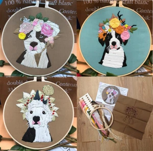 Hermoso kit de bordado hágalo usted mismo diseño de perro artesanía de costura + aro/agujas/hilos - Imagen 1 de 6