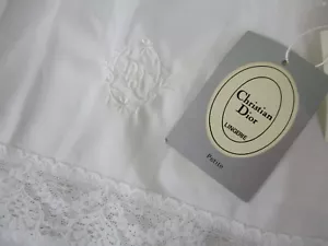 VTG Christian Dior White Satin Lace-Hem Half Slip sz PETITE Midi Maxi, NWT - Picture 1 of 13