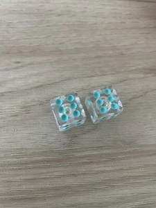 2X Clear Dice Teal Dots Valve Stem Cover Caps Car Truck Bike Motorcycle Bicycle - Picture 1 of 2