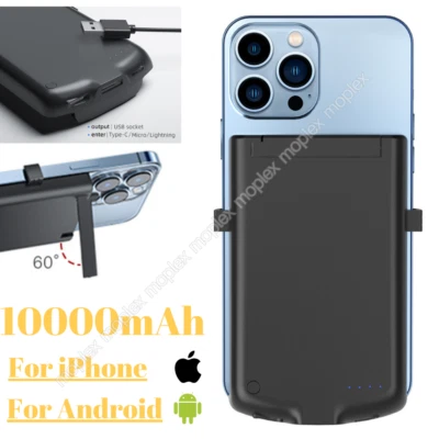 10000mAh Battery Charger Case For iPhone 14 13 12 11 XR 8 7 6 Android Power Bank - Image 1 of 4
