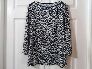 Blusa Camisa Pullover Lands' End Para Mujer Talla L (14/16) Negra Blanca Estampado Animal - Imagen 1 de 7