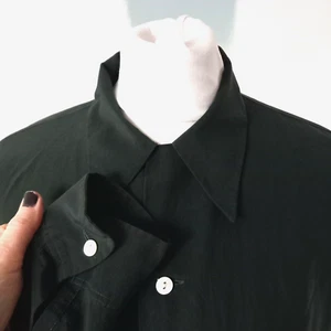 Jigsaw Women's Shirt UK 12 14 Darkest Green 100% Silk Long Sleeve Collared Basic - Picture 1 of 9