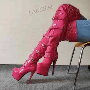 Women Over Knee Platform Boots Side Zipper Thin High Heels Boots Studded Over Kn - Picture 1 of 22