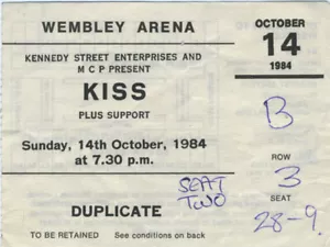 KISS & Bon Jovi 1984 Animalize Tour boleto de concierto talón Wembley Arena - Imagen 1 de 1