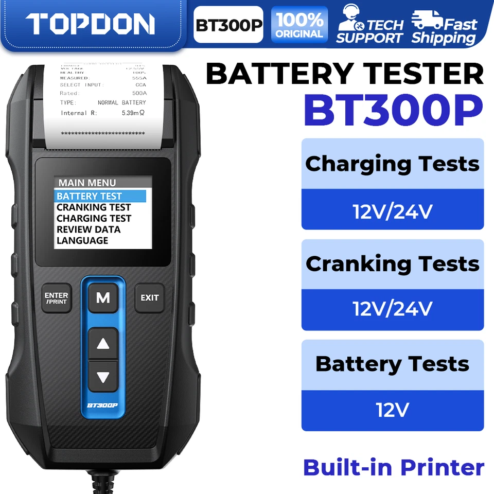 TOPDON BT300P 12V Car Truck Battery Tester Analyzer with Built-in Printer New - Image 1 of 4