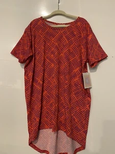LuLaRoe Gracie Size 8 Orangy Red With Purple Print High Low Top - Picture 1 of 3