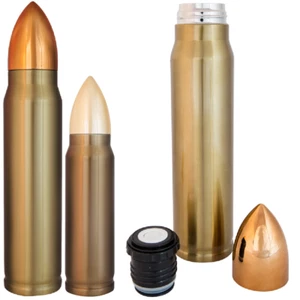 NEW: KombatUK Gold Stainless Steel Rifle Bullet Insulated Press Button Flask - Picture 1 of 7