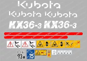 Kubota KX36-3 Mini Bagger Komplette Aufkleber Satz mit Sicherheit Warnzeichen - Bild 1 von 1