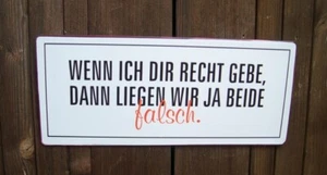 Dekoratives Schild Wandbild Spruch Wenn ich dir Recht gebe ... 31x13cm - Bild 1 von 1