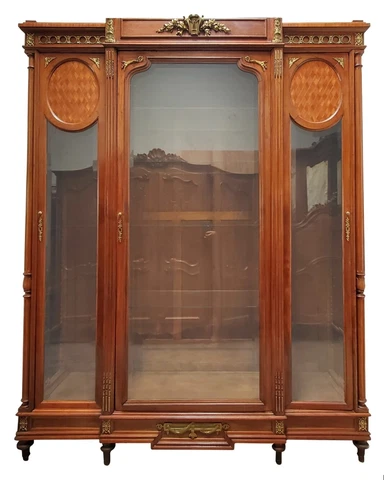 French Inlaid & Ormolu Mounted Display China Cabinet Display Breakfront Cover