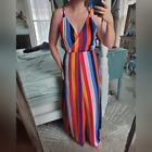 Rainbow Striped Colorful Maxi Dress