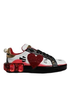 Scarpe donna sneakers Dolce & Gabbana bianco rosso cristalli pelle Portofino - Foto 1 di 6