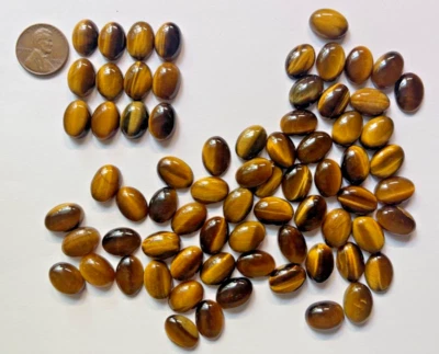 LOT OF 20 PIECES GENUINE NATURAL 14X10MM OVAL CAB BROWN TIGEREYE BELOW WHOLESALE - Image 1 of 3