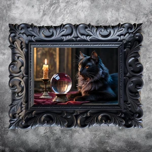 5x7 Black Cat With Crystal Ball Art Print Wall Hanging Picture Photo Halloween - Picture 1 of 3