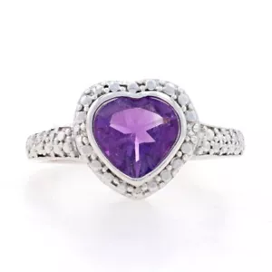 NEW Amethyst & Diamond Heart Ring - Sterling Silver 1.37ctw Size 7 3/4 - Picture 1 of 9