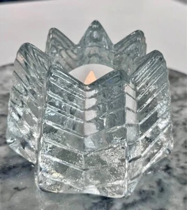 Vintage Nybro Sweden J S Brattstrom Ice Glass Star Candle Holder - Picture 1 of 5