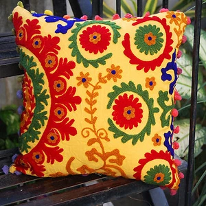Indian Decorative Pillow Cases Handmade Embroidery Suzani Cushion Cover 16x16" - Picture 1 of 5