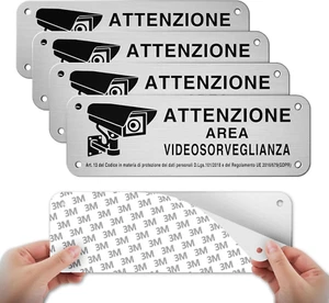 Cartello Area Videosorvegliata, 4 Pezzi Alluminio Spazzolato 15X5Cm, Cartello Vi - Foto 1 di 12