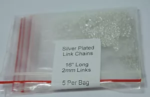 NOS New old stock Silver Plated Link Pendant Chains 16" long 2 mm links 5 / pkg - Bild 1 von 3