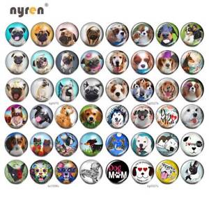48pcs Mixed Cute Dog 18mm Glass Snap Button Fit DIY 20mm Snap Jewelry MG008