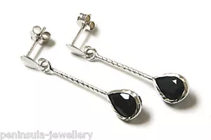 9ct White Gold Sapphire Earrings teardrop Made In UK Gift Boxed Birthday Gift - Picture 1 of 5