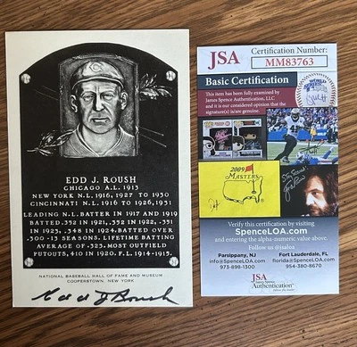 EDD J. ROUSH Artvue Hall of Fame Plaque Postcard Autograph PSA MM83763 - Image 1 of 2