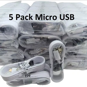 5 Pack White Micro USB Cable 5FT Fast Charger for Samsung Galaxy Note 4 5 S6 S7 - Picture 1 of 13