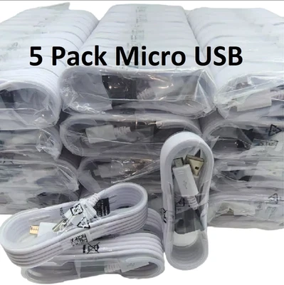 5 Pack White Micro USB Cable 5FT Fast Charger for Samsung Galaxy Note 4 5 S6 S7 - Image 1 of 4