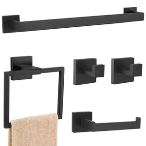 Matte Black Towel Bar Set, 23.6 Inch Bathroom Hardware Accessories Set, 5 Pie... - Picture 1 of 7
