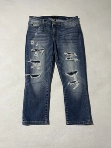Jeans Judy blu 13/31 (32x21,5) Capri Fit denim con toppe invecchiato - Foto 1 di 10